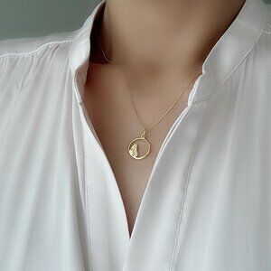 Gold Plated Over Silver Round Butterfly Wing Pendant Necklaces